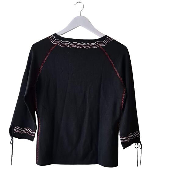 Bill Blass Womens Black Multicolored Embroidered Top w Keyhole Neckline - Size S - Picture 2 of 12